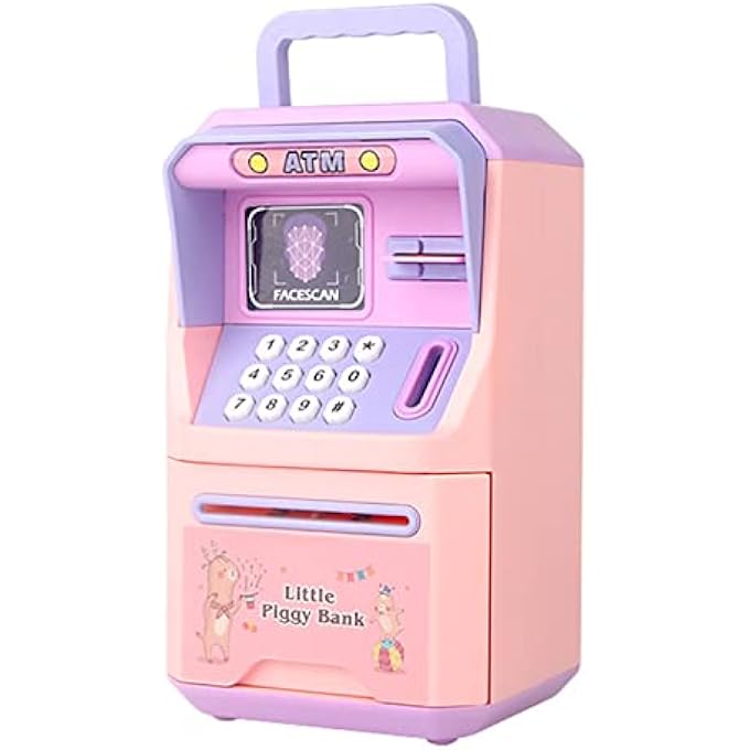 rayihni ATM, SAVINGS BANK, MINI BANK FOR REAL MONEY, ECONOMY MACHINE FOR ADULTS AND CHILDREN, SIMULATION, FACE RECOGNITION FOR CHILDREN OVER 3 YEARS (PINK) - Image 1